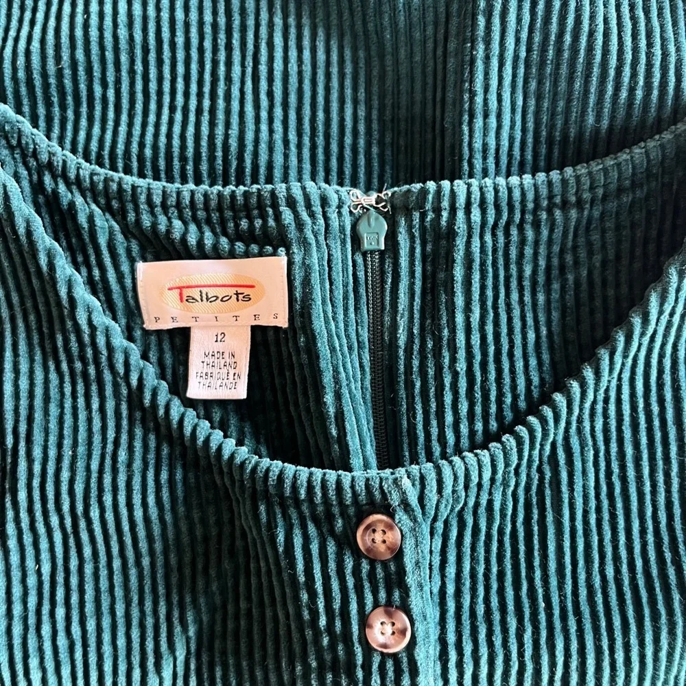 Talbots Vintage Forest Green Corduroy Sleeveless Midi Dress- Size 12​ - Picture 3 of 8